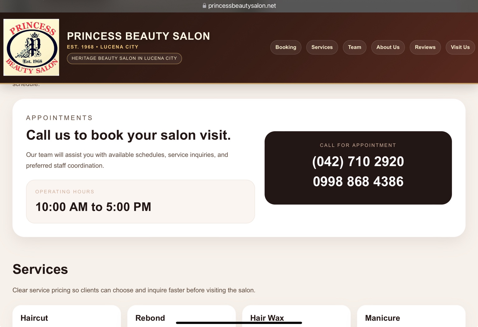 Princess Beauty Salon website preview